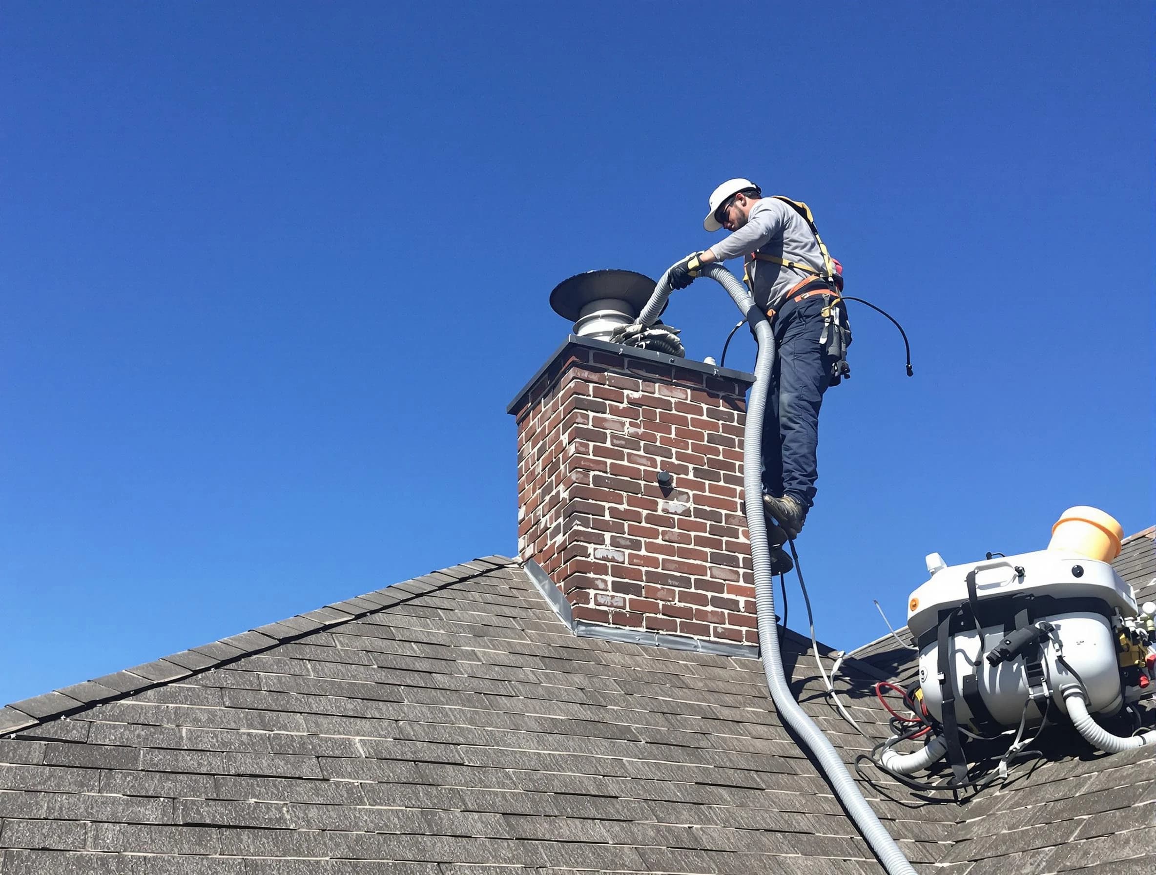 Dedicated Little Egg Harbor Chimney Sweep team member cleaning a chimney in Little Egg Harbor, NJ