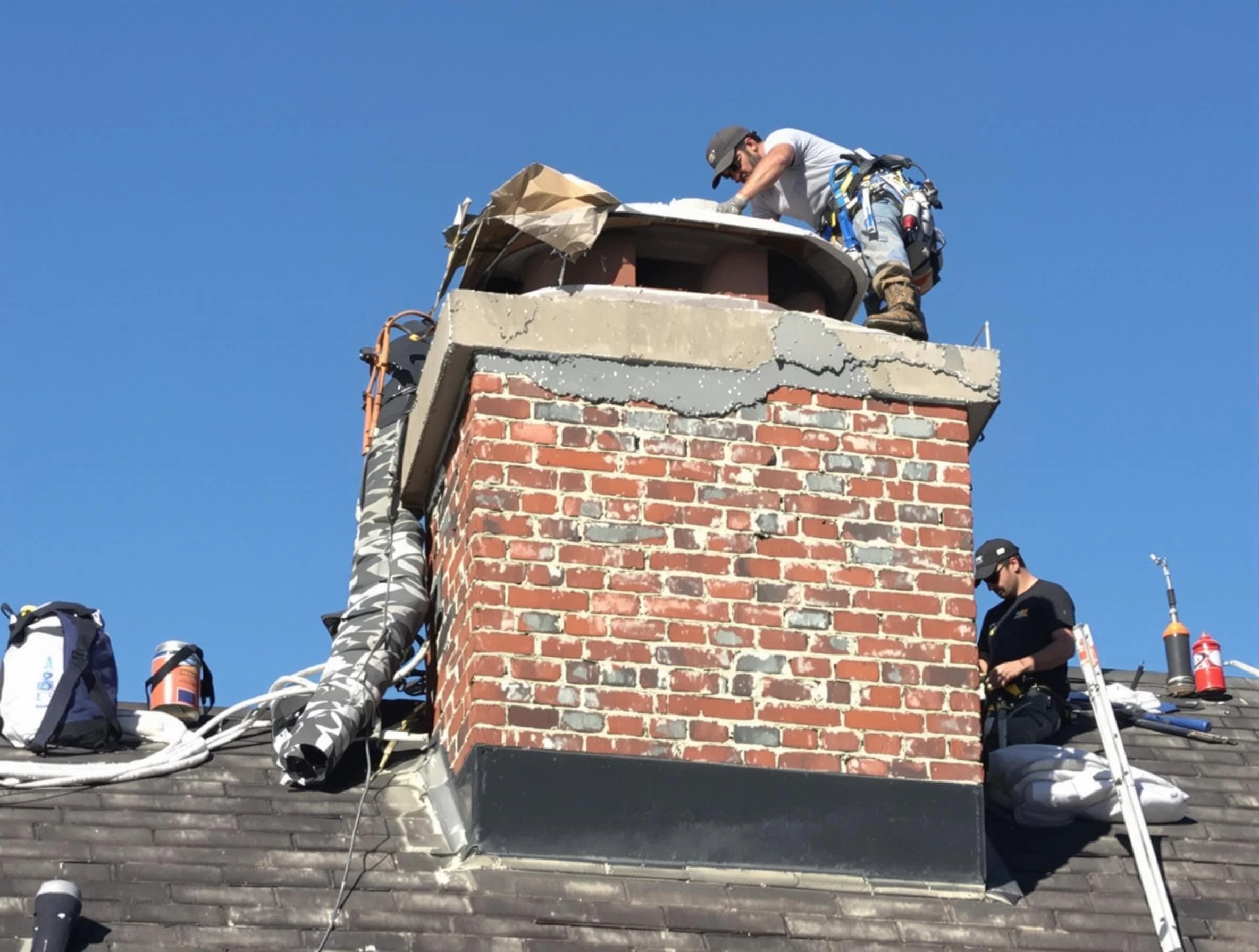 Little Egg Harbor Chimney Sweep installing a custom chimney crown in Little Egg Harbor, NJ