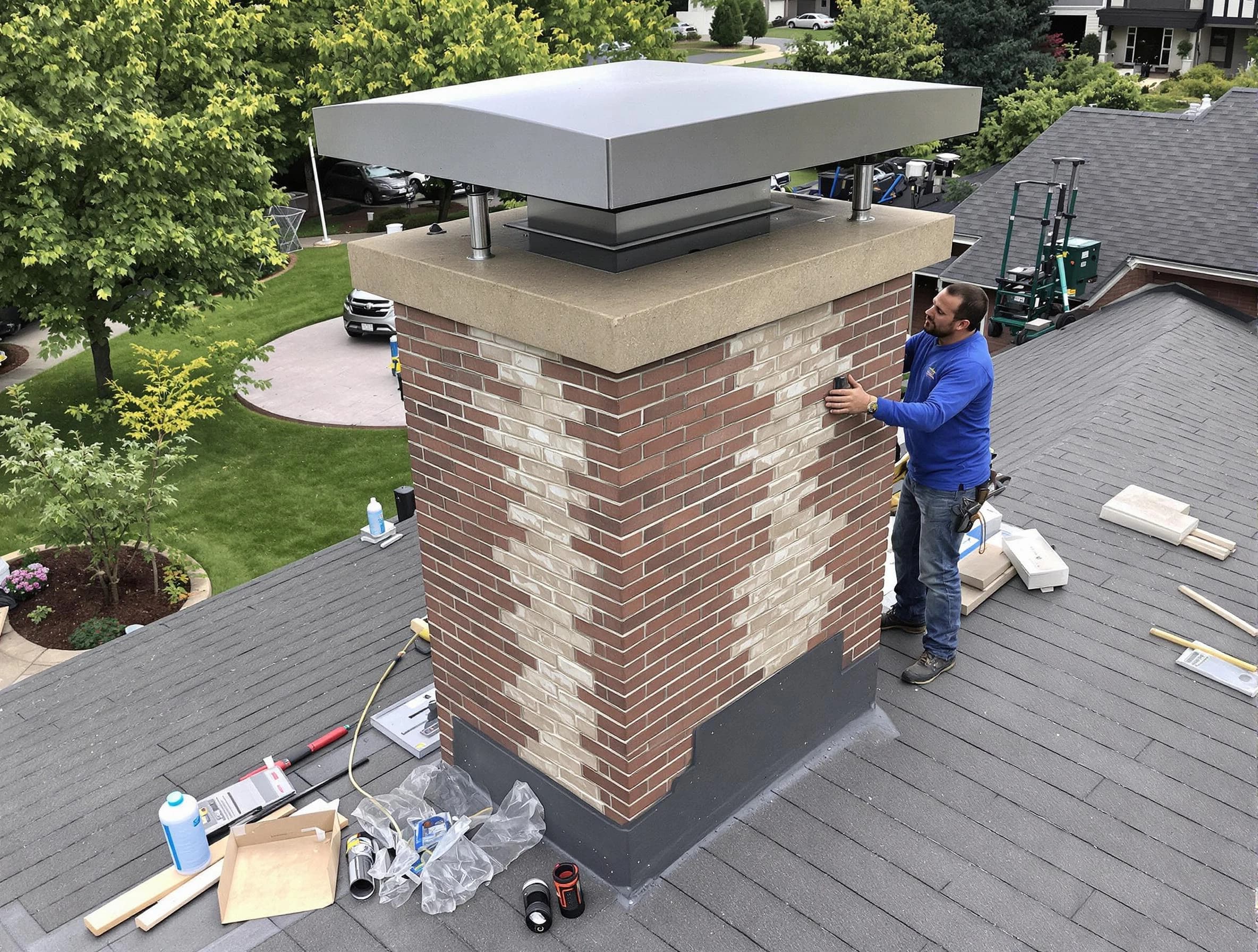 Little Egg Harbor Chimney Sweep team working on a custom chimney remodel in Little Egg Harbor, NJ