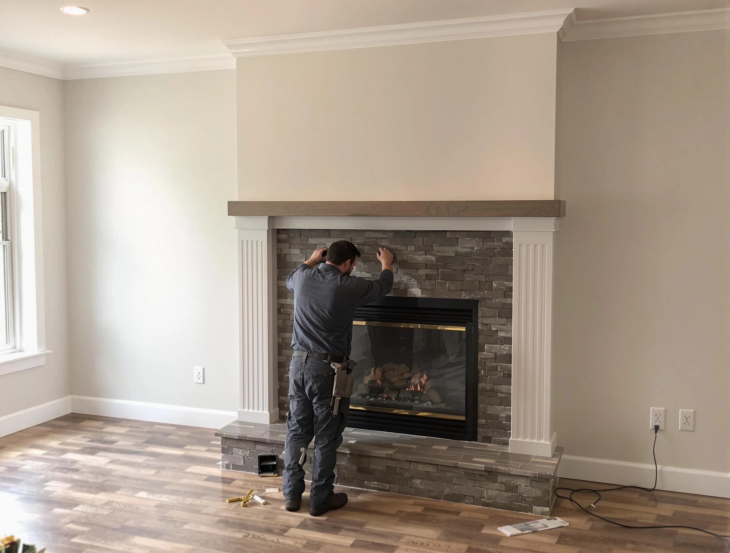 Little Egg Harbor Chimney Sweep finishing a custom fireplace install in Little Egg Harbor, NJ